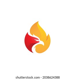 Modern Bird Phoenix Head and Fire Flame Logo Design with Colorful Gradient Color