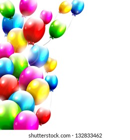 Modern birthday balloons on white background