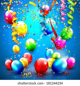 Modern Birthday Greeting Card With Confetti And Balloons 