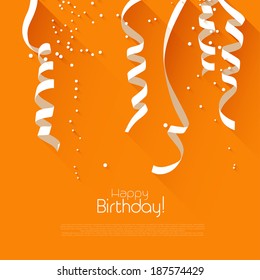 Modern birthday greeting card with confetti on orange background - modern flat design style