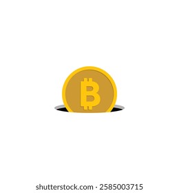 Modern bitcoin logo. Bitcoin in the piggy bank hole. Saving bitcoin
