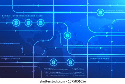 Modern Bitcoin Network Technology Background Illustration, Suitable For Web Banner, Event Backdrop, Print, And Other Bitcoin Related Occasion