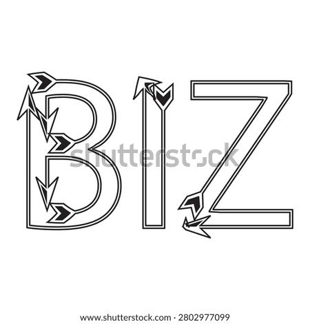 Modern BIZ text vector design with integrated arrow elements, black and white minimalist typography for brand identity, progress concept illustration