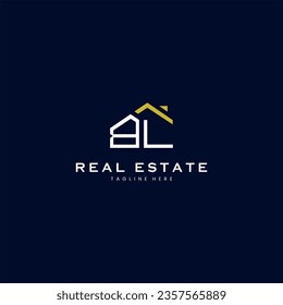 modern BL letter real estate logo in linear style with simple roof building in blue