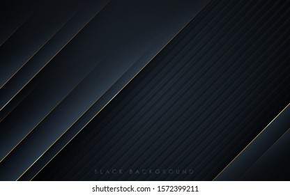 Modern black abstract background concept with gold line decoration