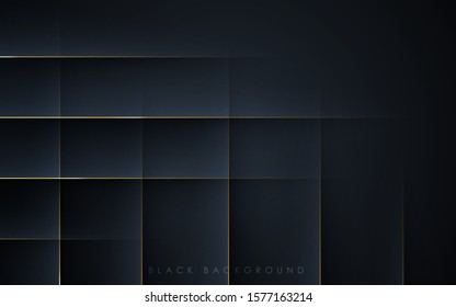 Modern black abstract background concept with gold line decoration