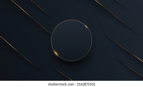 Modern black abstract background concept with gold line. Vector illustration
