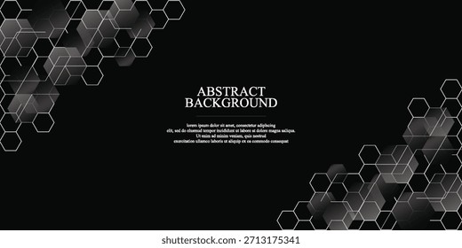 Fondo abstracto negro moderno con líneas geométricas brillantes. Diseño de forma hexagonal degradado blanco. Concepto de tecnología futurista. Vector