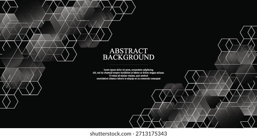 Fondo abstracto negro moderno con líneas geométricas brillantes. Diseño de forma hexagonal degradado blanco. Concepto de tecnología futurista. Vector