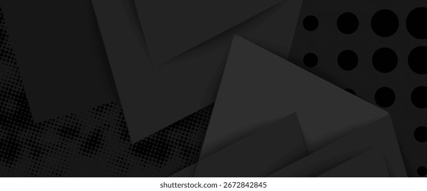 Fondo abstracto negro moderno con corte de papel en capas y puntos de semitono. Perfecto para el diseño de negocios, póster de lujo, Plantilla de presentación, tecnología y textura mínima.