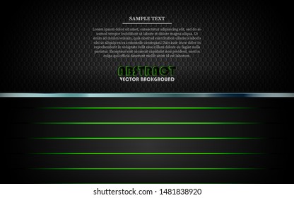 Modern black abstract background vector on dark space with metallic frame layout tech design template. Overlap layers 3D effect with green light decoration