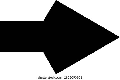 Modern black arrow pointing right on white background with directional, silhouette, navigation, indicator, geometric, shapeless, movement, triangle, progress, straight, signpost, pointer, graphic