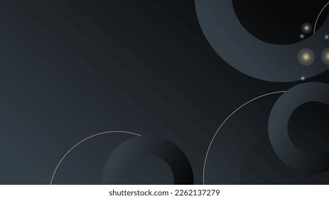 Forma moderna de círculo de fondo negro y anillo dorado con brillo dorado