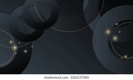 Modern black background circle shape and golden ring with golden glitter