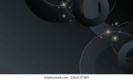 Modern black background circle shape and golden ring with golden glitter