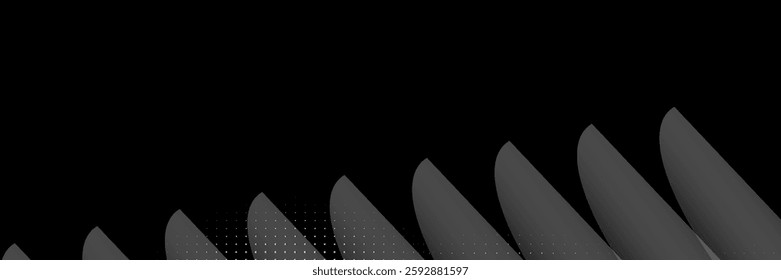 Modern black banner background with diagonal lines and halftone dots. vector illustration