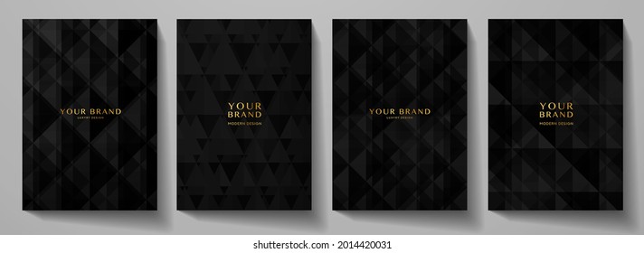 Modern black blank background design set. Abstract creative geometric pattern (digital triangle texture) in monochrome. Graphic vector background for notebook, business page template, presentation