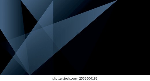 Fundo abstrato azul preto moderno. Mínimo. Gradiente de cor. Escuro. Banner da Web. Forma geométrica. efeito 3d. Linhas listram triângulos.
