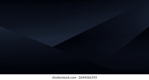 Modern black blue abstract background. Minimal. Color gradient. Dark. Web banner. Geometric shape. 3d effect. Lines stripes triangles.