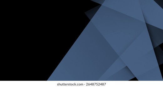 Moderner schwarz-blauer abstrakter Hintergrund. Minimal. Farbverlauf. Dunkel. Webbanner. Geometrische Form. 3D-Effekt. Linien Streifen Dreiecke.