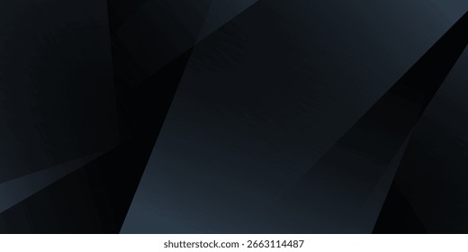 Moderner schwarz-blauer abstrakter Hintergrund. Minimal. Farbverlauf. Dunkel. Webbanner. Geometrische Form. 3D-Effekt. Linien Streifen Dreiecke.