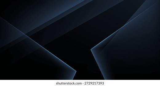 Fundo abstrato preto e azul moderno. Minimalista. Gradiente de cor. Escuro. Formas geométricas. efeito 3D. Linhas, faixas, triângulos.