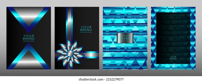 Modernes, schwarz-blaues Rahmendesign. Abstrakte geometrische Muster dreieckige Textur. Grafischer Vektorhintergrund für Notebook, Geschäftsvorlage, Broschüre, Restaurantmenü, Prestigevoucher 