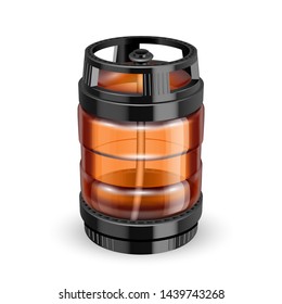 Modern Black And Brown Plastic Keg Barrel Vector. Blank Glass Keg For Transportation And Buffer Storage On Warehouse Carbonated Water. Container For Non-alcoholic Beverage Realistic 3d Illustration