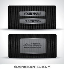Modern black business card with carbon texture and transparent panels