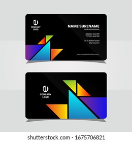 Modern black business card template with full color triangle