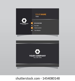 Modern Black Bussines Card Template. Elegant Composition Design With Silver Effect. Name Card Easy For Printing.