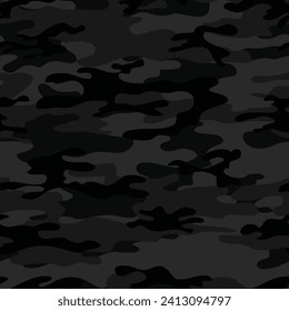 Moderno camuflaje negro sin costura de camo patrón vector, textura de moda