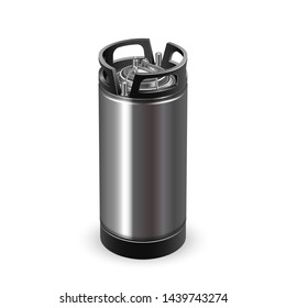 Modern Black And Chrome Metallic Keg Barrel Vector. Blank Tall Aluminium Keg For Transportation And Buffer Storage On Warehouse Lemonade. Container For Non-alcoholic Beverage Realistic 3d Illustration