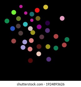 
Modern black circle bokeh texture background. pink blue white abstract on black background.Furry bokeh lights, flare effect, round particles, falling poster pattern