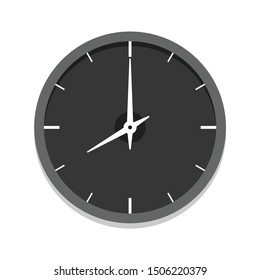 Modern black clock icon, single isolated vector illustration. Office clock without numerals. Eight oclock.