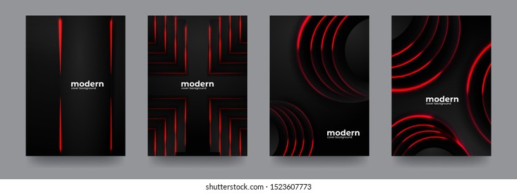 Modern Black Cover Design Template with Red Overlay Color