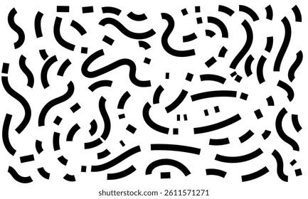 Modern Black Curved Line Vector Elements on Clean White Canvas – Abstract Seamless Background for Graphic, Web, and Product Design