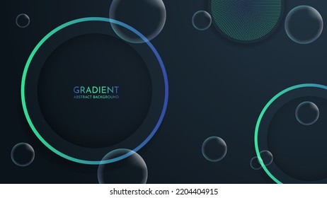 Fondo moderno de dimensión negra. ilustración vectorial de burbujas realistas de azul verde