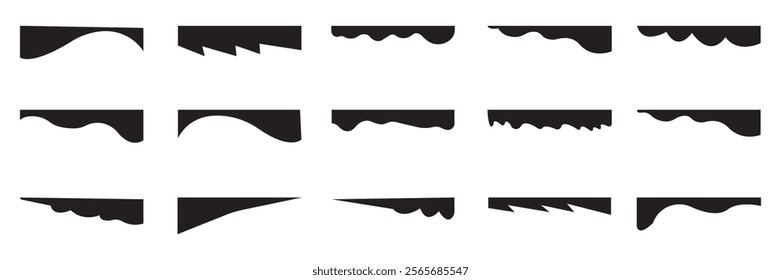  Modern Black Dividers Shapes for Website Pictogram Set. Set of abstract design separator header and border for website and app. Different borders for website, banner, app, poster, background