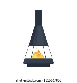 Modern black fireplace to paste in the interior of the house design. Vector illustration fireplace isolated on white background
