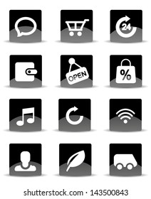 Modern black flat mobile app icon set