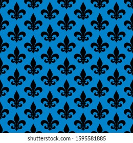 Modern black fleur de lis leaf seamless pattern background. Fabric designs.
