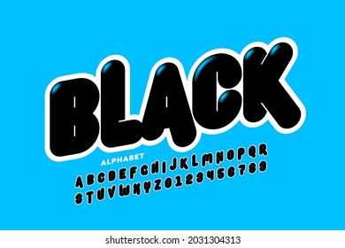 Modern black font, alphabet letters and numbers vector illustration