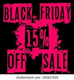 Modern Black Friday 15% off sale vector banner, decoration, poster, vintage design. Black Friday Sale vector label, tag concept