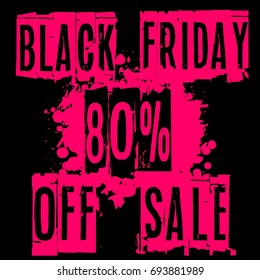 Modern Black Friday 80% off sale vector banner, decoration, poster, vintage design. Black Friday Sale vector label, tag concept