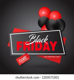 Modern Black Friday Abstract Vector with black balloons Background