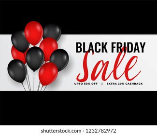 modern black friday banner with red and black balloons