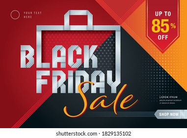 Modern Black Friday banner. Black Friday Sale template, Abstract black friday ribbon label. Shopping Bag, advertising banner template. november, special sale, promo poster design. discount tag 