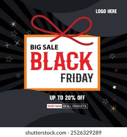 Modern black Friday Big sale banner for social media post template. good for 20% discount web or social media promotion.