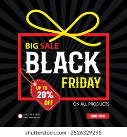 Modern black Friday Big sale banner for social media post template. good for 20% discount web or social media promotion.